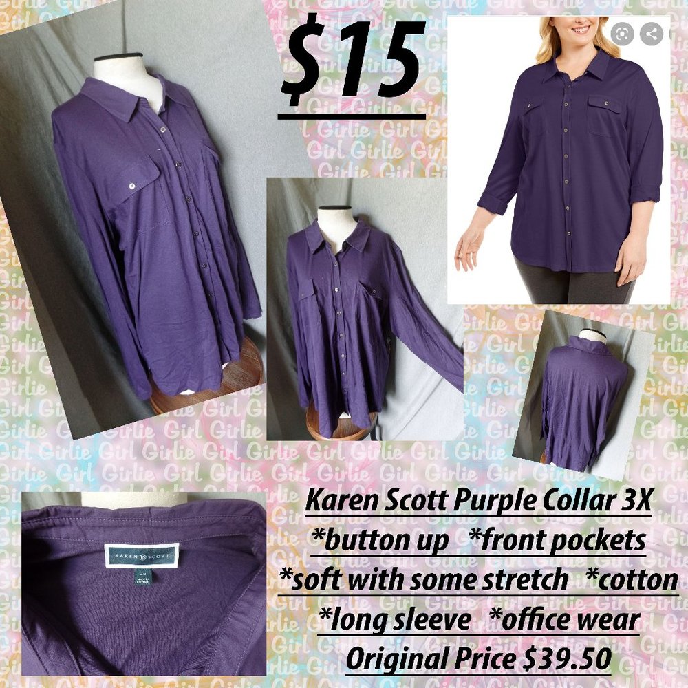 Karen Scott Purple Collar Button 3X